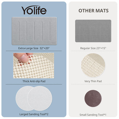 Yolife 32"x 20" Diatomite Bath Mat, Super Absorbent Quick-Dry Stone Bathroom Floor Mat, Non-Slip Natural Diatomaceous Earth Shower Rug, Large Bath Pad for Bathroom, Kitchen, Entryway, Easy to Clean