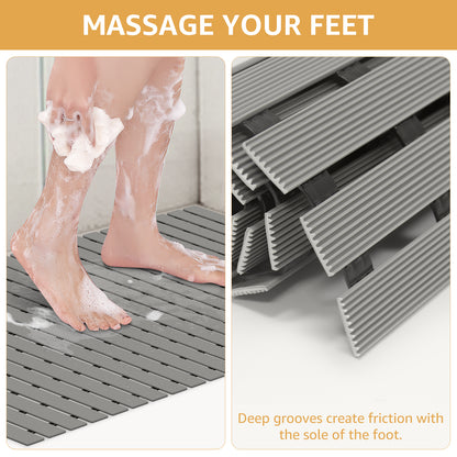 Yolife Extra Large PVC Shower Mat, 35.4x24 inch Non-Slip Bath Mat with Quick Drain, No Suction Cups, Easy to Cut & Store for Tub, Stall, Spa