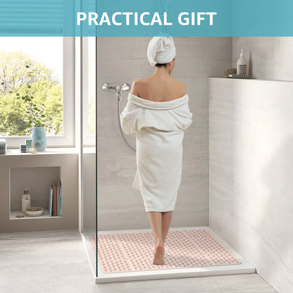 OTHWAY Square Shower Mat, 27"x 27" Extra Large Shower Mats for Inside Shower, TPE Anti Slip Shower Mat with Suction Cups Drain Holes, Machine Washable Shower Floor Mat