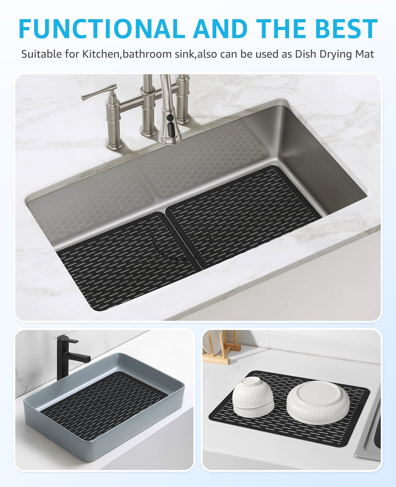 Bligli 15.7x11.8inch Kitchen Sink Mat, PVC Eco-Friendly Bottom Protector with Fast Drain & Anti-Slip