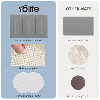 Yolife 32"x 20" Diatomite Bath Mat, Super Absorbent Quick-Dry Stone Bathroom Floor Mat, Non-Slip Natural Diatomaceous Earth Shower Rug, Large Bath Pad for Bathroom, Kitchen, Entryway, Easy to Clean