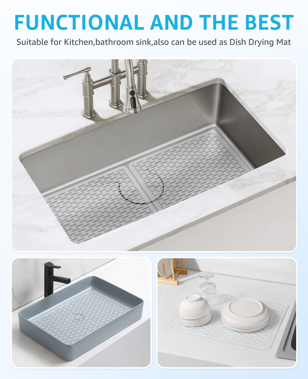 Bligli 15.7x11.8inch Kitchen Sink Mat, PVC Eco-Friendly Bottom Protector with Fast Drain & Anti-Slip