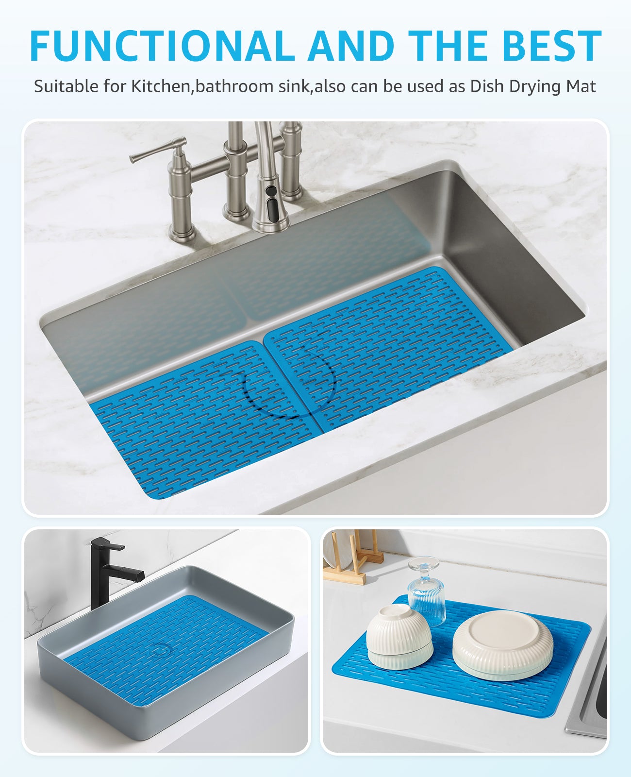 Bligli 15.7x11.8inch Kitchen Sink Mat, PVC Eco-Friendly Bottom Protector with Fast Drain & Anti-Slip