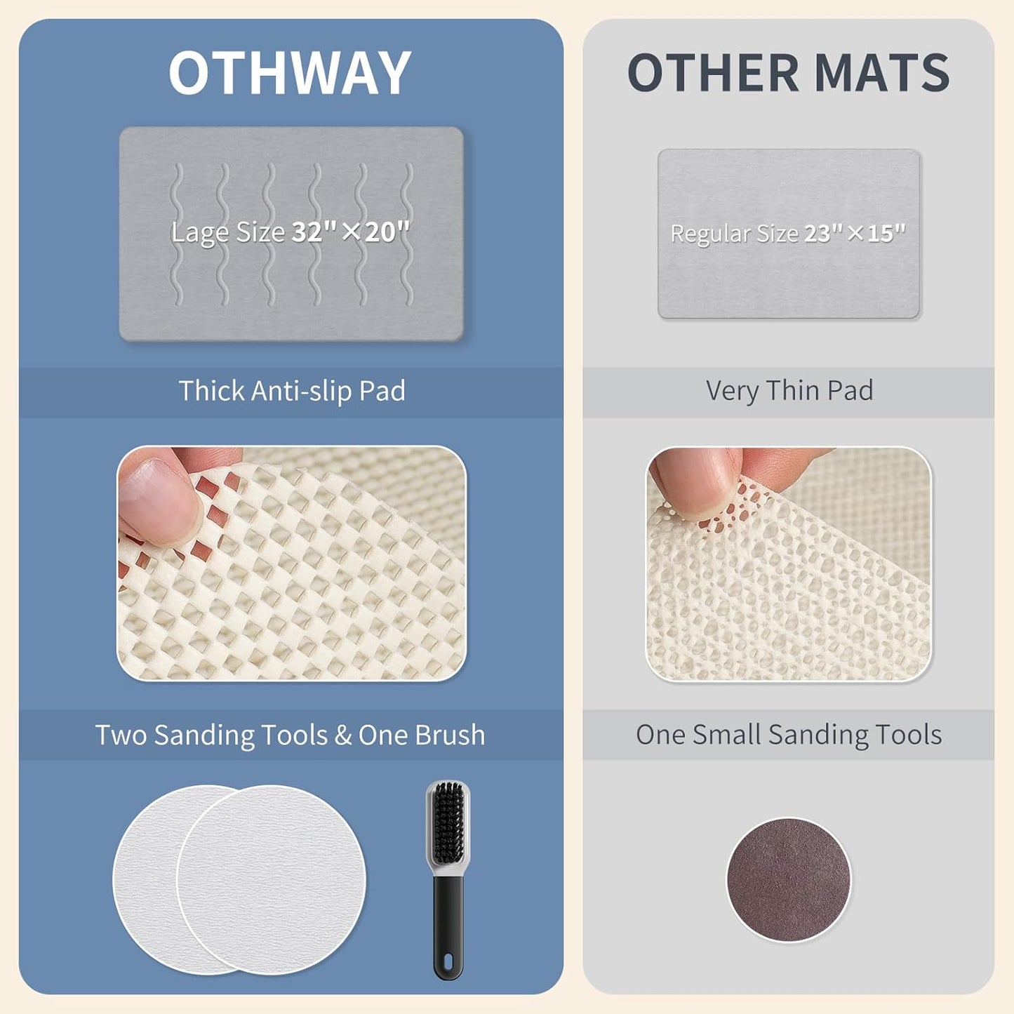 OTHWAY 32"x 20" Stone Bath Mat Large, Diatomaceous Earth Bath Mat for Bathroom Quick Drying Absorbing, Long Non-Slip Diatomite Hard Stone Shower Mat Instant Dry