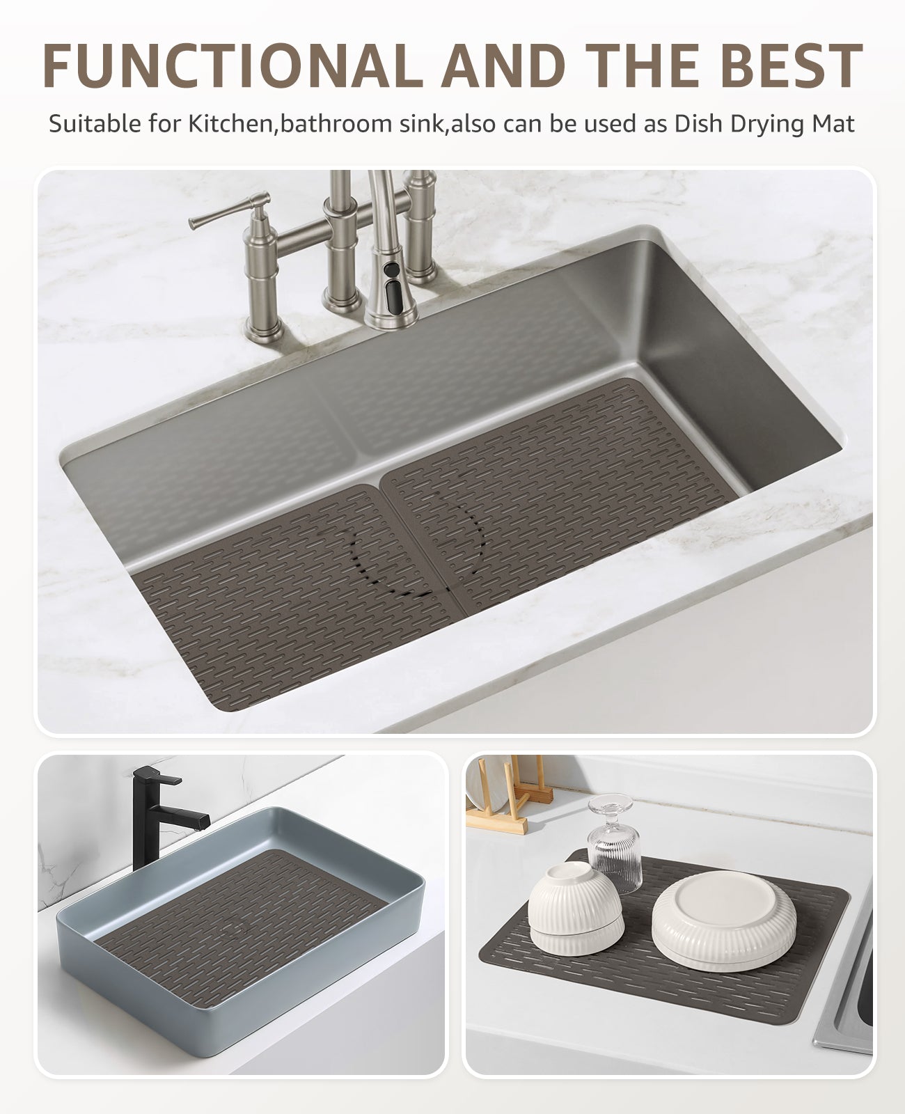 Bligli 15.7x11.8inch Kitchen Sink Mat, PVC Eco-Friendly Bottom Protector with Fast Drain & Anti-Slip