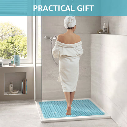 OTHWAY Square Shower Mat, 27"x 27" Extra Large Shower Mats for Inside Shower, TPE Anti Slip Shower Mat with Suction Cups Drain Holes, Machine Washable Shower Floor Mat
