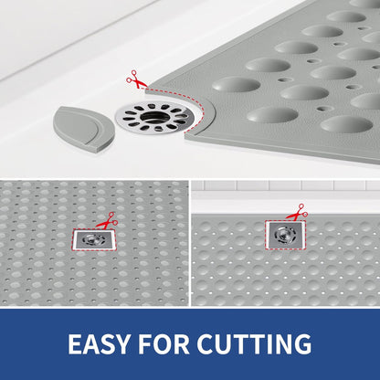 OTHWAY Extra Large Shower Mat 47"x 32", TPE Non Slip Shower Mat for Shower Stall, Inside Walk in Shower Mats with Drain Holes Suction Cups, Anti-Slip for Elderly Kids (Dark Grey)