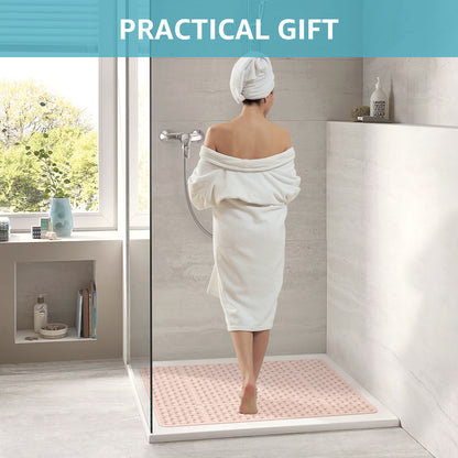 OTHWAY Square Shower Mat, 27"x 27" Extra Large Shower Mats for Inside Shower, TPE Anti Slip Shower Mat with Suction Cups Drain Holes, Machine Washable Shower Floor Mat
