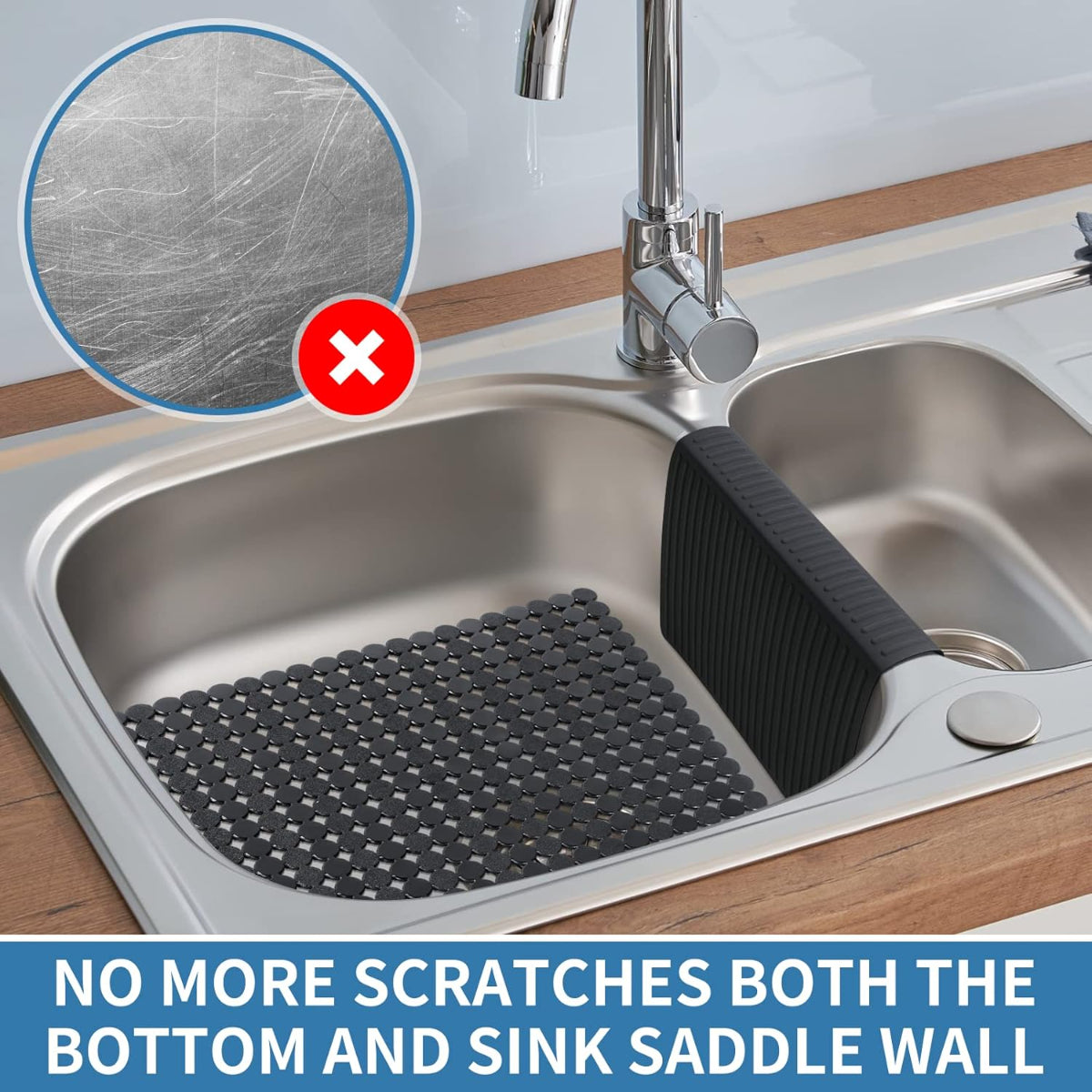 OTHWAY 11.8"x12.4" Silicone Sink Divider Mat, Large Sink Saddle & Protector for Divided Sink, No Suction Cups, Easy to Clean, Dish Drying Rack for Glassware and Dishes