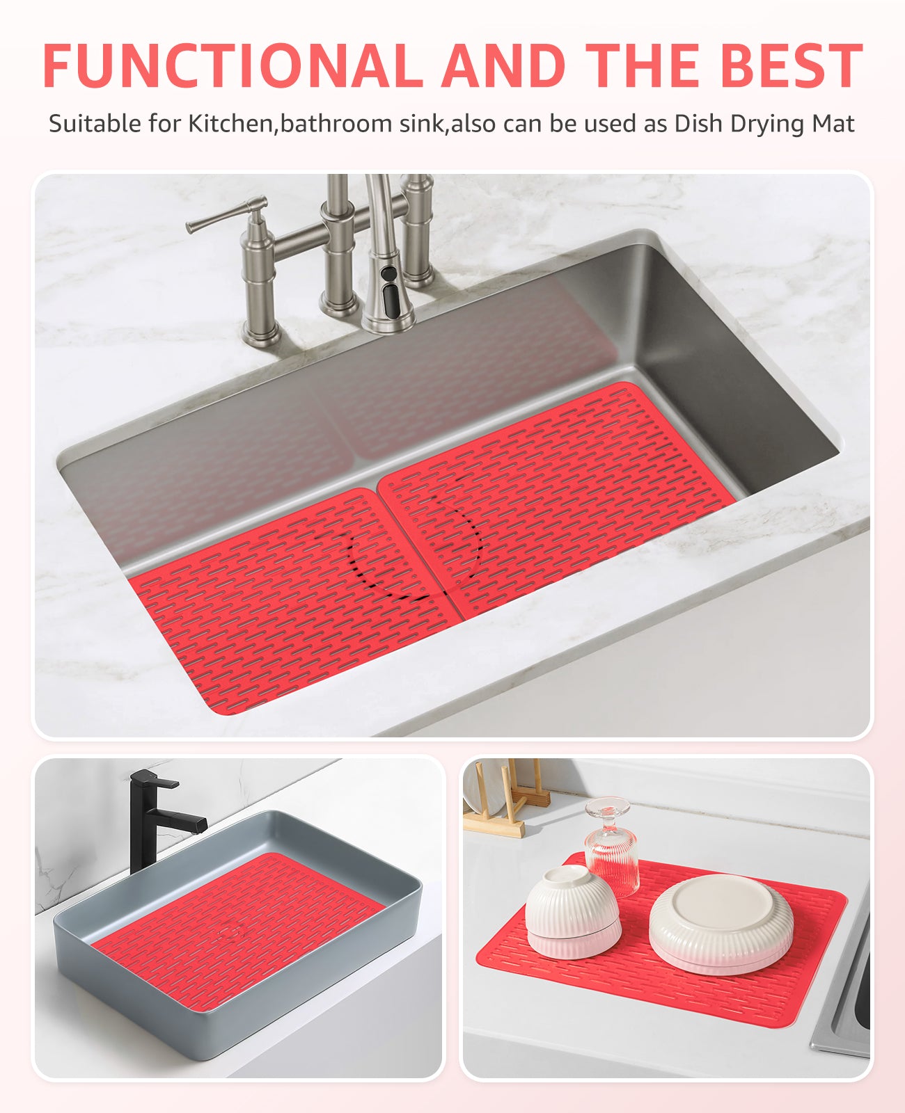 Bligli 15.7x11.8inch Kitchen Sink Mat, PVC Eco-Friendly Bottom Protector with Fast Drain & Anti-Slip