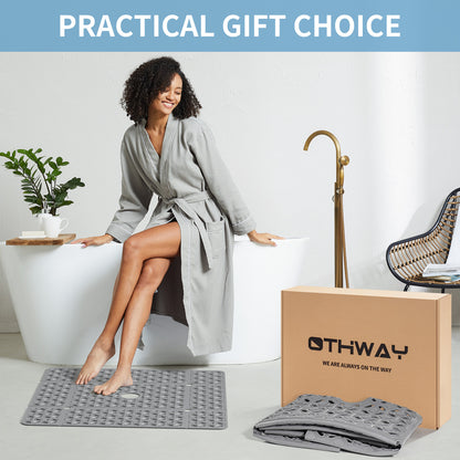 OTHWAY Square Shower Mat, 27"x 27" Extra Large Shower Mats for Inside Shower, TPE Anti Slip Shower Mat with Suction Cups Drain Holes, Machine Washable Shower Floor Mat