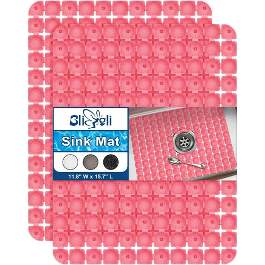 Bligli 2-Pack Sink Mats - 15.7"x11.8" Non-Slip PVC Liners, Quick-Dry Kitchen Protector for Stainless Steel/Ceramic, Dish Drying Mat