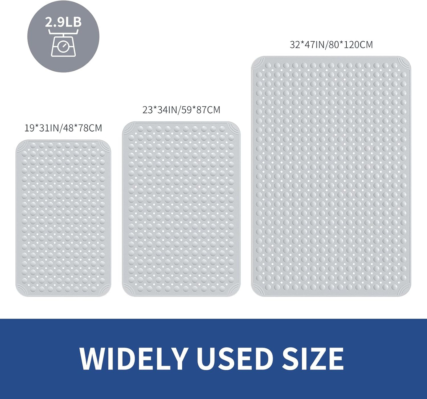 OTHWAY Large Shower Mat 34"x 23", TPE Non Slip Shower Mat for Walk in Shower Stall, Inside Shower Mats with Drain Holes Suction Cups, Anti-Slip for Elderly Kids