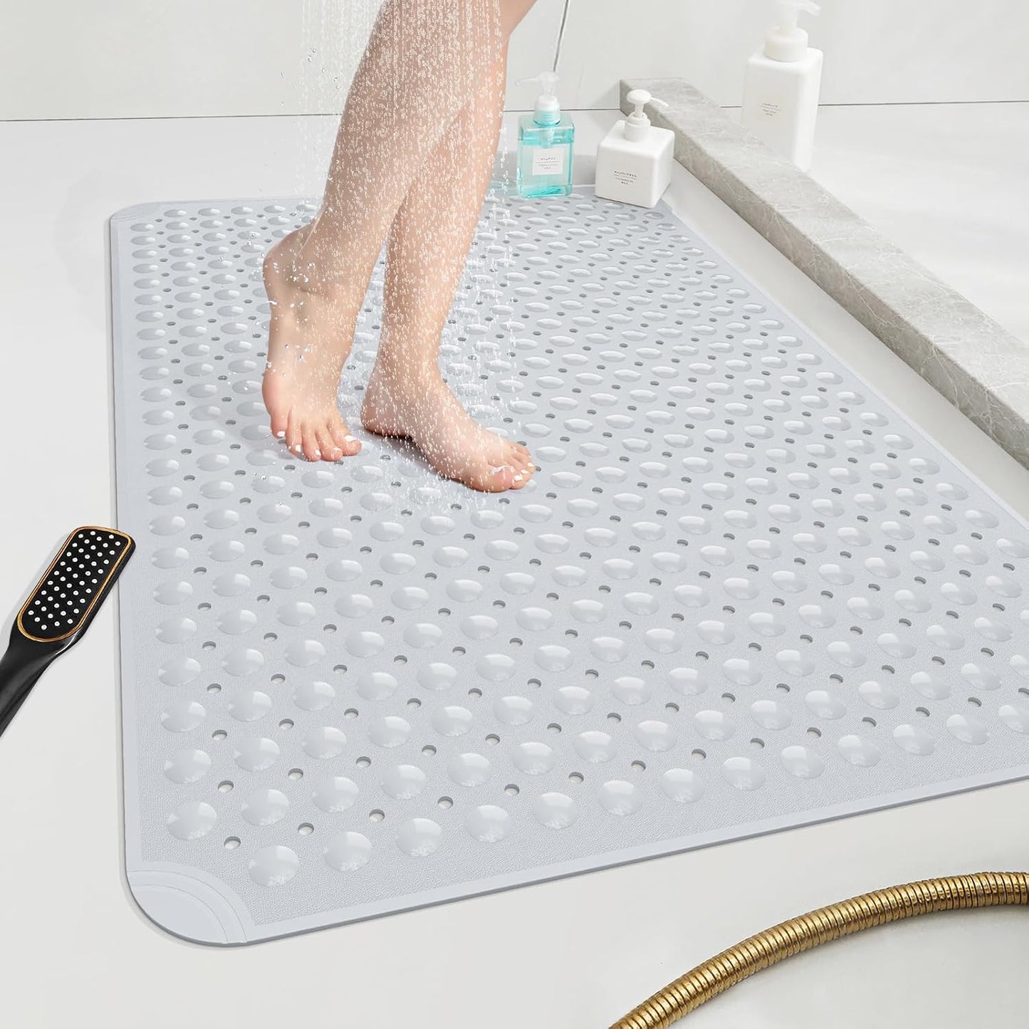 OTHWAY Large Shower Mat 34"x 23", TPE Non Slip Shower Mat for Walk in Shower Stall, Inside Shower Mats with Drain Holes Suction Cups, Anti-Slip for Elderly Kids