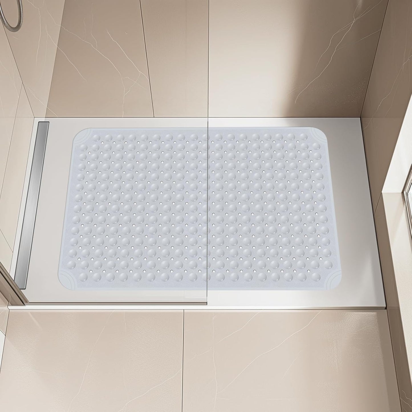 OTHWAY Large Shower Mat 34"x 23", TPE Non Slip Shower Mat for Walk in Shower Stall, Inside Shower Mats with Drain Holes Suction Cups, Anti-Slip for Elderly Kids