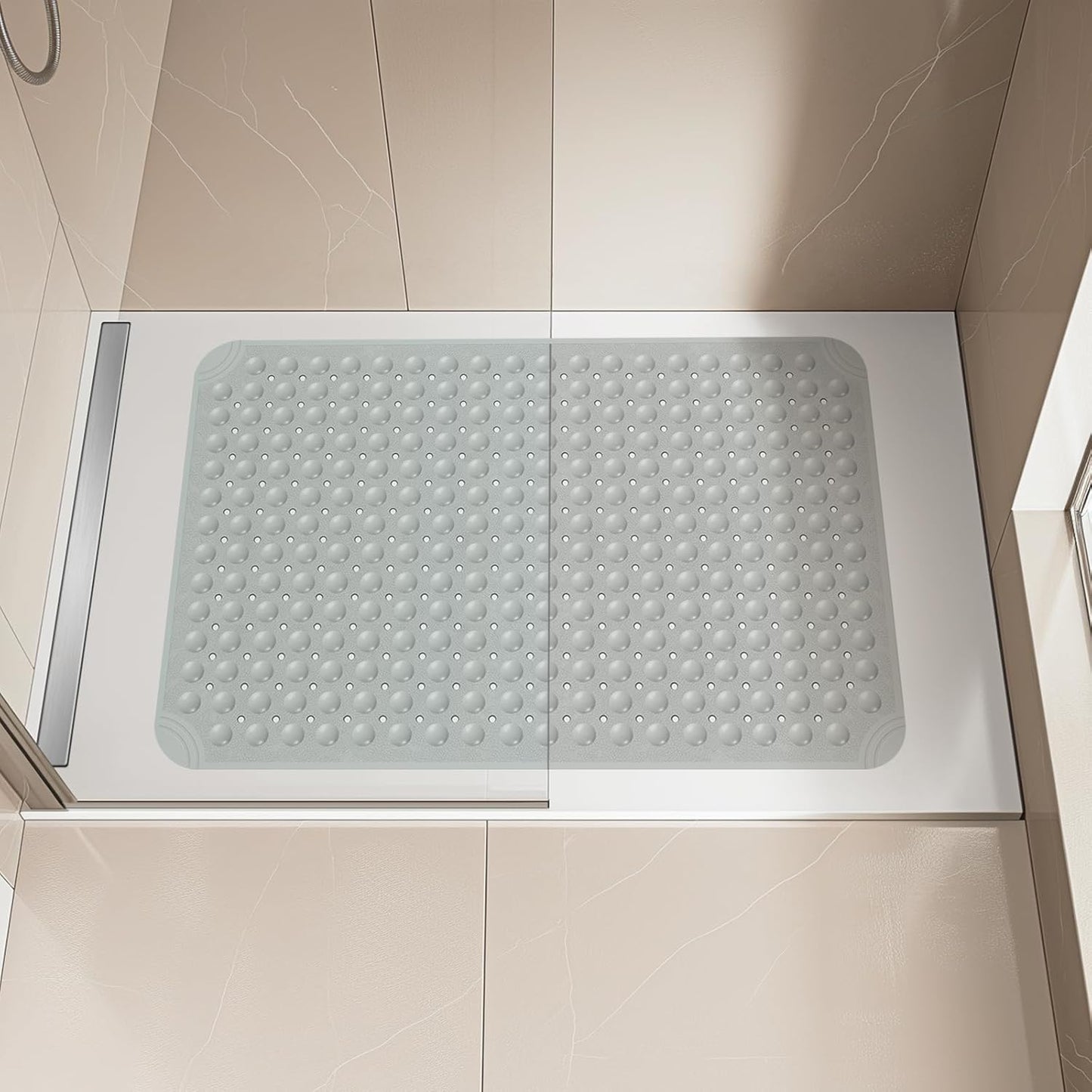 OTHWAY Large Shower Mat 34"x 23", TPE Non Slip Shower Mat for Walk in Shower Stall, Inside Shower Mats with Drain Holes Suction Cups, Anti-Slip for Elderly Kids