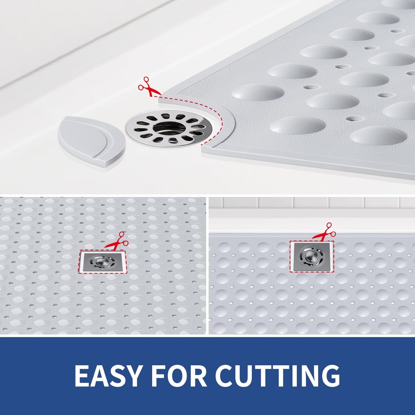 OTHWAY Large Shower Mat 34"x 23", TPE Non Slip Shower Mat for Walk in Shower Stall, Inside Shower Mats with Drain Holes Suction Cups, Anti-Slip for Elderly Kids