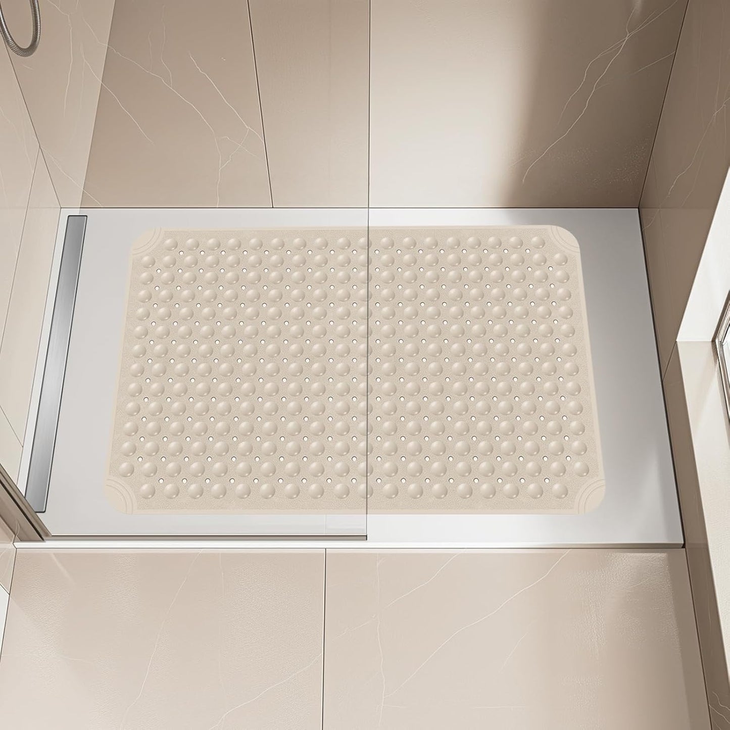 OTHWAY Large Shower Mat 34"x 23", TPE Non Slip Shower Mat for Walk in Shower Stall, Inside Shower Mats with Drain Holes Suction Cups, Anti-Slip for Elderly Kids
