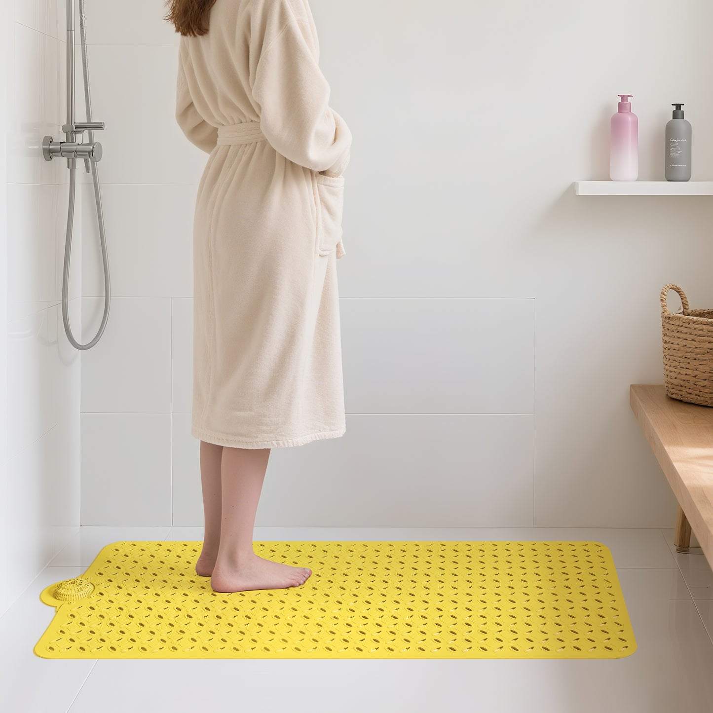 OTHWAY Non-Slip Bath Mat for Tub with Hair Catcher, 39"x17" Long Shower Mat, Large Drain Holes, Machine Washable Gripper Tub Mat