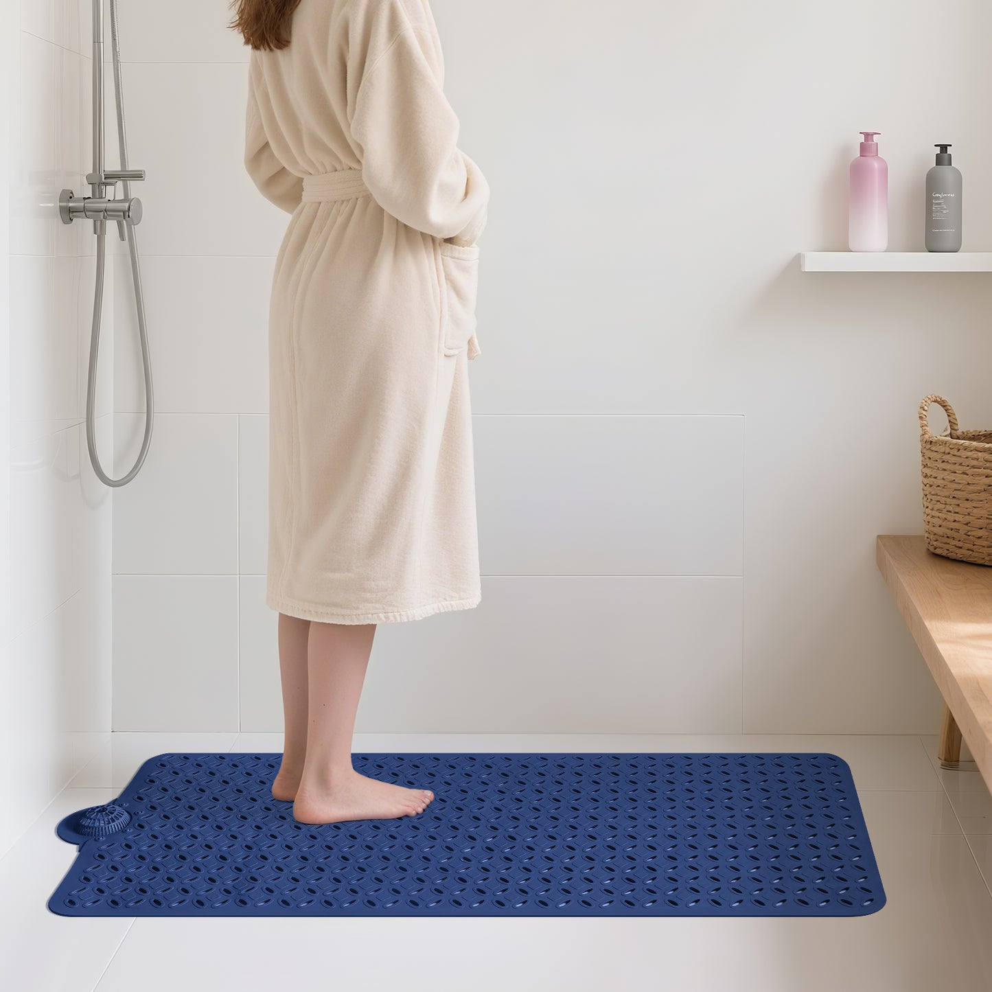 OTHWAY Non-Slip Bath Mat for Tub with Hair Catcher, 39"x17" Long Shower Mat, Large Drain Holes, Machine Washable Gripper Tub Mat