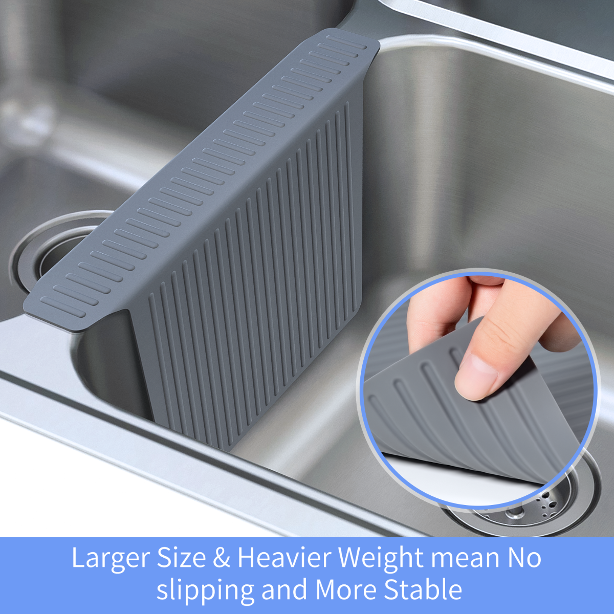 OTHWAY 12.8"x17.6" Silicone Sink Divider Mat, Large Sink Saddle & Protector for Divided Sink, No Suction Cups, Easy to Clean, Dish Drying Rack for Glassware and Dishes