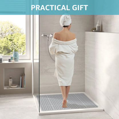 OTHWAY Square Shower Mat, 27"x 27" Extra Large Shower Mats for Inside Shower, TPE Anti Slip Shower Mat with Suction Cups Drain Holes, Machine Washable Shower Floor Mat