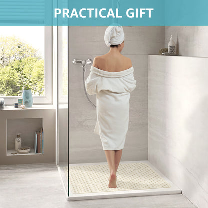 OTHWAY Square Shower Mat, 27"x 27" Extra Large Shower Mats for Inside Shower, TPE Anti Slip Shower Mat with Suction Cups Drain Holes, Machine Washable Shower Floor Mat