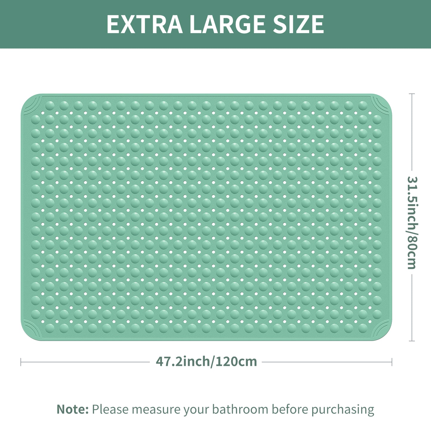 Yolife Extra Large Shower Mat 47.2x31.5" - TPE Non-Slip Bath Mat w/Suction Cups & Drain Holes, Heavy Duty for Shower Stall, Odor-Free
