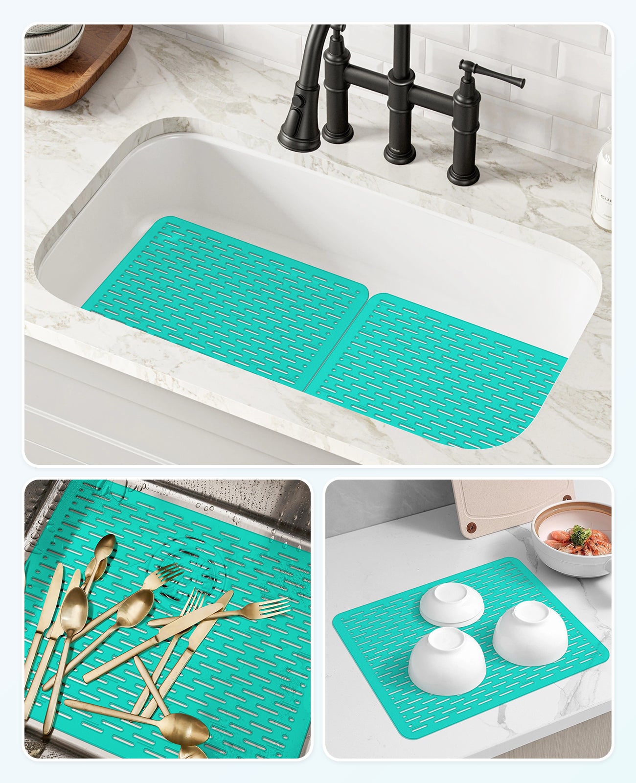 Bligli 15.7x11.8inch Kitchen Sink Mat, PVC Eco-Friendly Bottom Protector with Fast Drain & Anti-Slip
