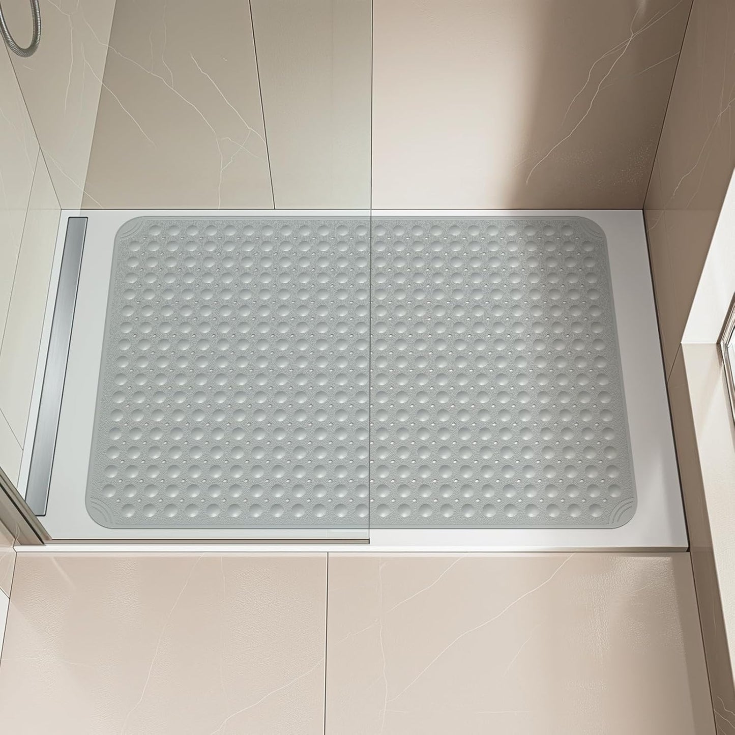OTHWAY Extra Large Shower Mat 47"x 32", TPE Non Slip Shower Mat for Shower Stall, Inside Walk in Shower Mats with Drain Holes Suction Cups, Anti-Slip for Elderly Kids (Dark Grey)