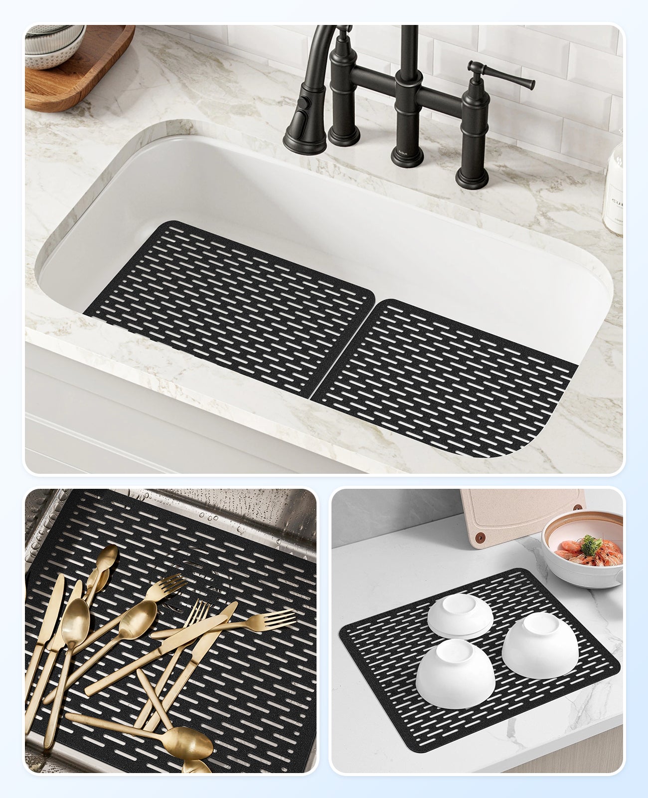 Bligli 15.7x11.8inch Kitchen Sink Mat, PVC Eco-Friendly Bottom Protector with Fast Drain & Anti-Slip