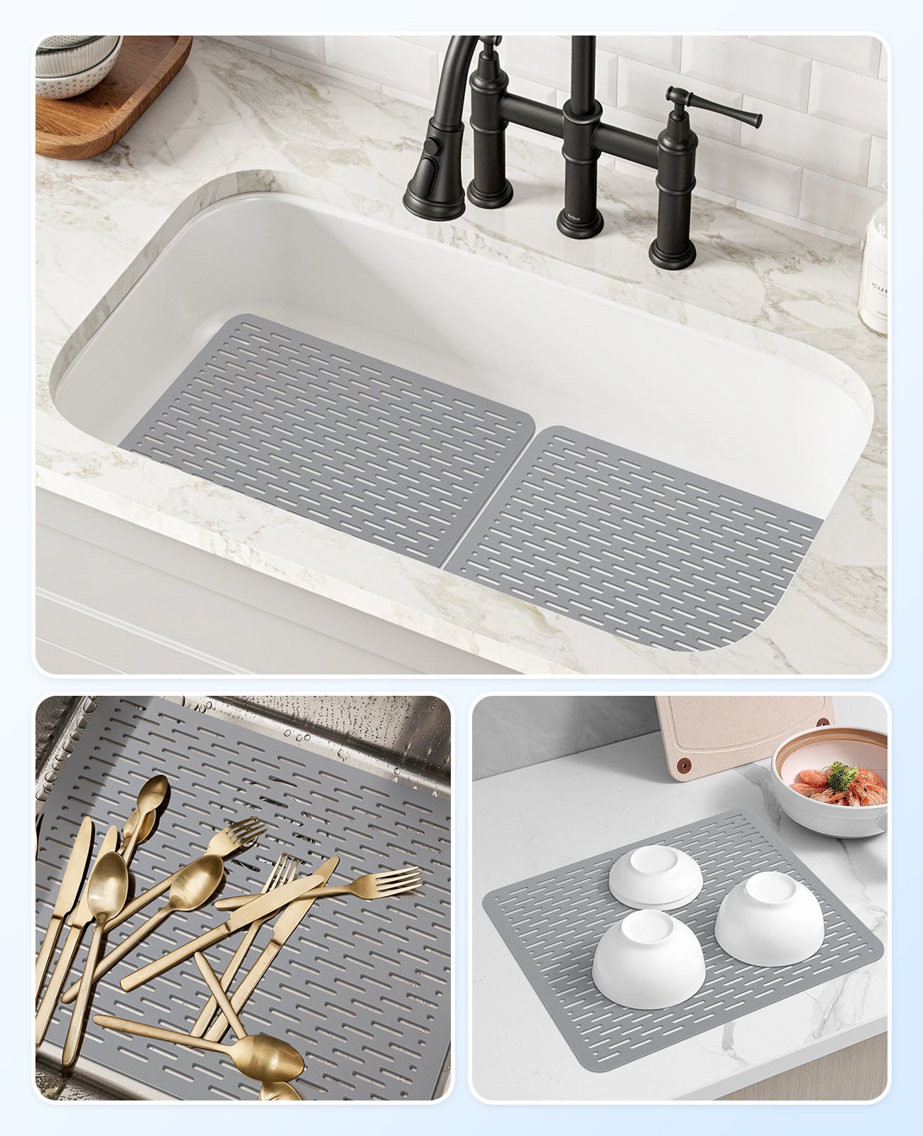 Bligli 15.7x11.8inch Kitchen Sink Mat, PVC Eco-Friendly Bottom Protector with Fast Drain & Anti-Slip