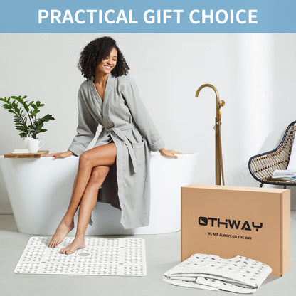 OTHWAY Square Shower Mat, 27"x 27" Extra Large Shower Mats for Inside Shower, TPE Anti Slip Shower Mat with Suction Cups Drain Holes, Machine Washable Shower Floor Mat