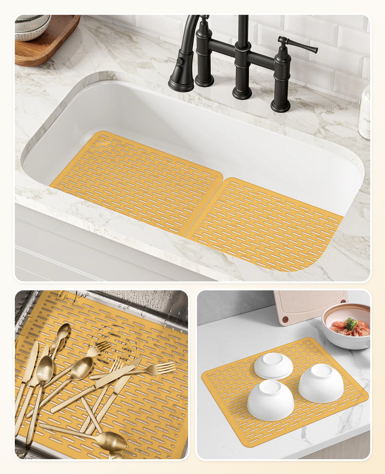 Bligli 15.7x11.8inch Kitchen Sink Mat, PVC Eco-Friendly Bottom Protector with Fast Drain & Anti-Slip