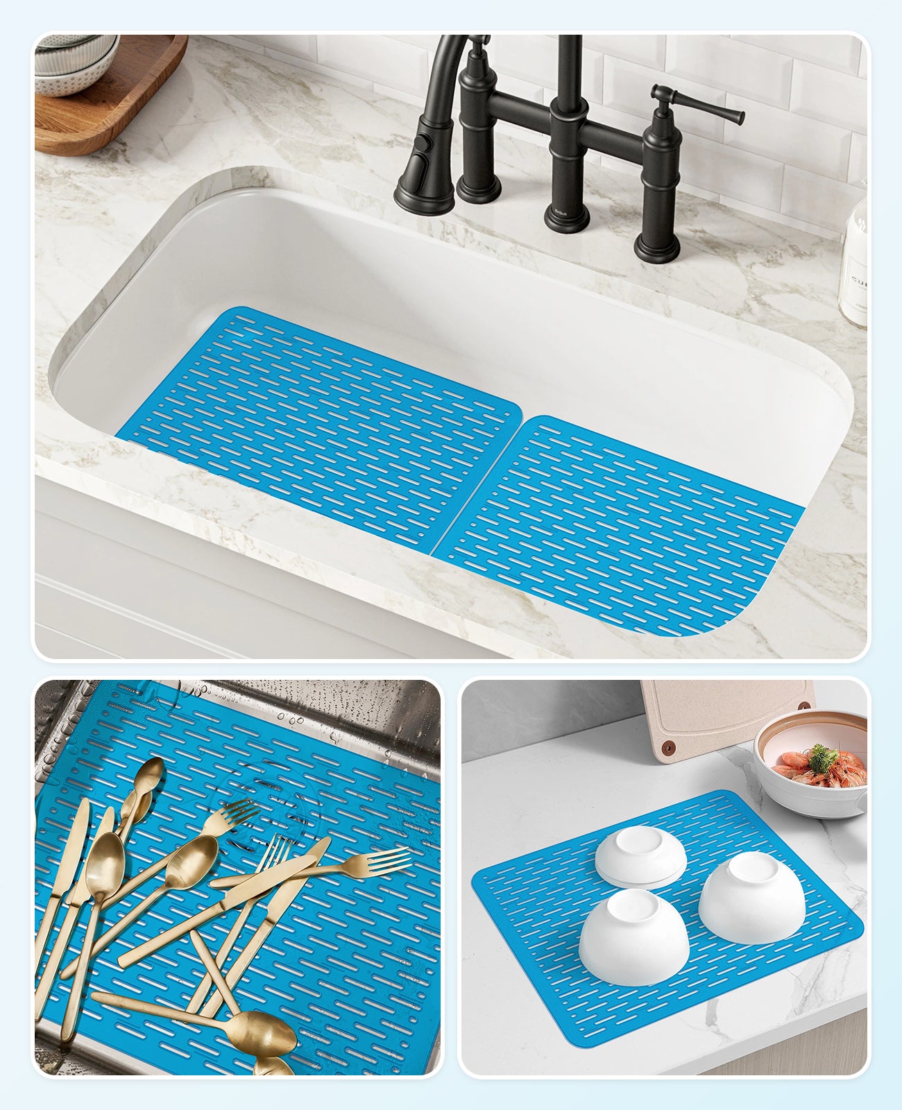 Bligli 15.7x11.8inch Kitchen Sink Mat, PVC Eco-Friendly Bottom Protector with Fast Drain & Anti-Slip