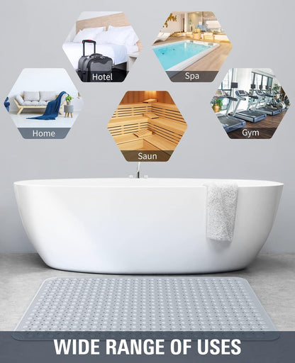 Yolife Extra Large Shower Mat 22.8x34.6" - TPE Non-Slip Bath Mat w/Suction Cups & Drain Holes, Heavy Duty for Shower Stall, Odor-Free