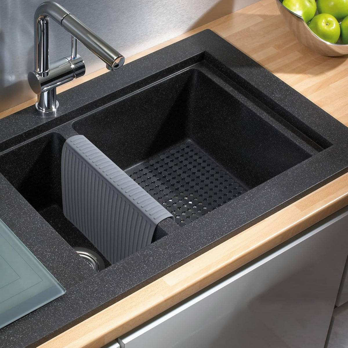 OTHWAY 11.8"x12.4" Silicone Sink Divider Mat, Large Sink Saddle & Protector for Divided Sink, No Suction Cups, Easy to Clean, Dish Drying Rack for Glassware and Dishes
