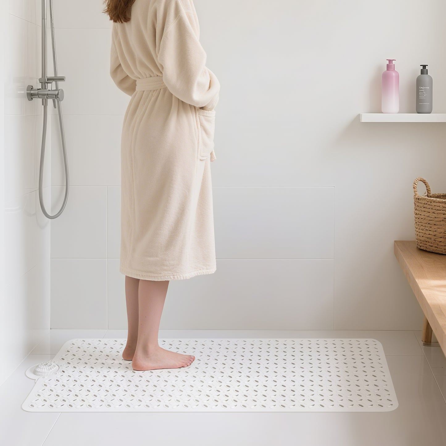 OTHWAY Non-Slip Bath Mat for Tub with Hair Catcher, 39"x17" Long Shower Mat, Large Drain Holes, Machine Washable Gripper Tub Mat