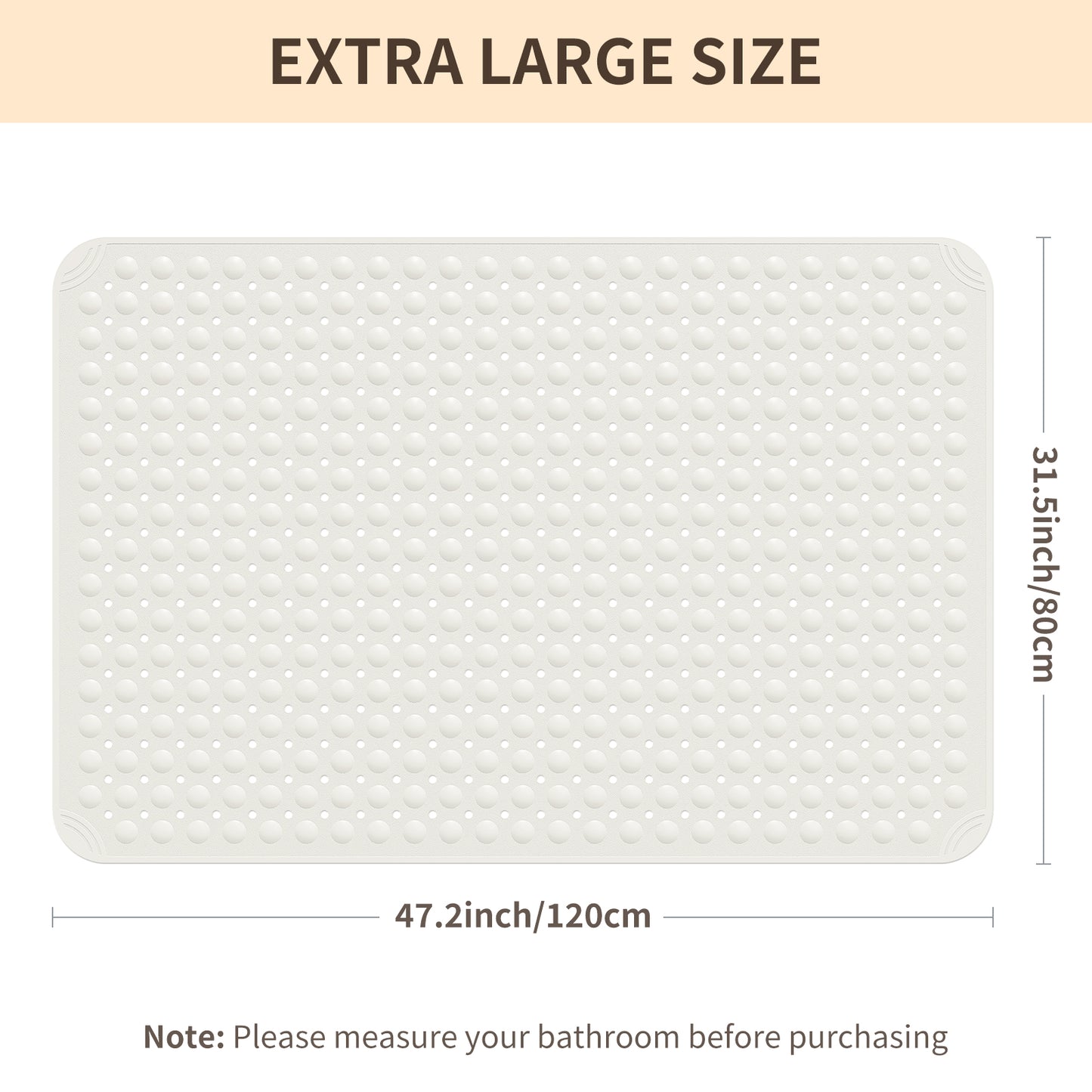 Yolife Extra Large Shower Mat 47.2x31.5" - TPE Non-Slip Bath Mat w/Suction Cups & Drain Holes, Heavy Duty for Shower Stall, Odor-Free