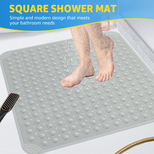 OTHWAY Square Shower Mat 32"x 32", TPE Non Slip Shower Mat for Walk in Shower Stall, Inside Shower Mats with Drain Holes Suction Cups, Anti-Slip for Elderly Kids (Dark Grey)