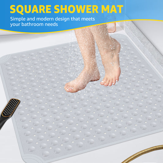 OTHWAY Square Shower Mat 32"x 32", TPE Non Slip Shower Mat for Walk in Shower Stall, Inside Shower Mats with Drain Holes Suction Cups, Anti-Slip for Elderly Kids
