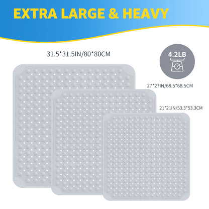 OTHWAY Square Shower Mat 32"x 32", TPE Non Slip Shower Mat for Walk in Shower Stall, Inside Shower Mats with Drain Holes Suction Cups, Anti-Slip for Elderly Kids (Light Grey))