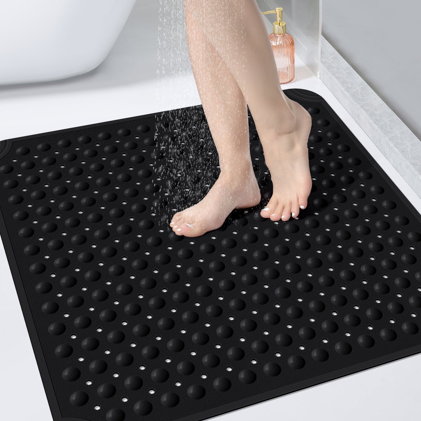 OTHWAY Square Shower Mat 32"x 32", TPE Non Slip Shower Mat for Walk in Shower Stall, Inside Shower Mats with Drain Holes Suction Cups, Anti-Slip for Elderly Kids
