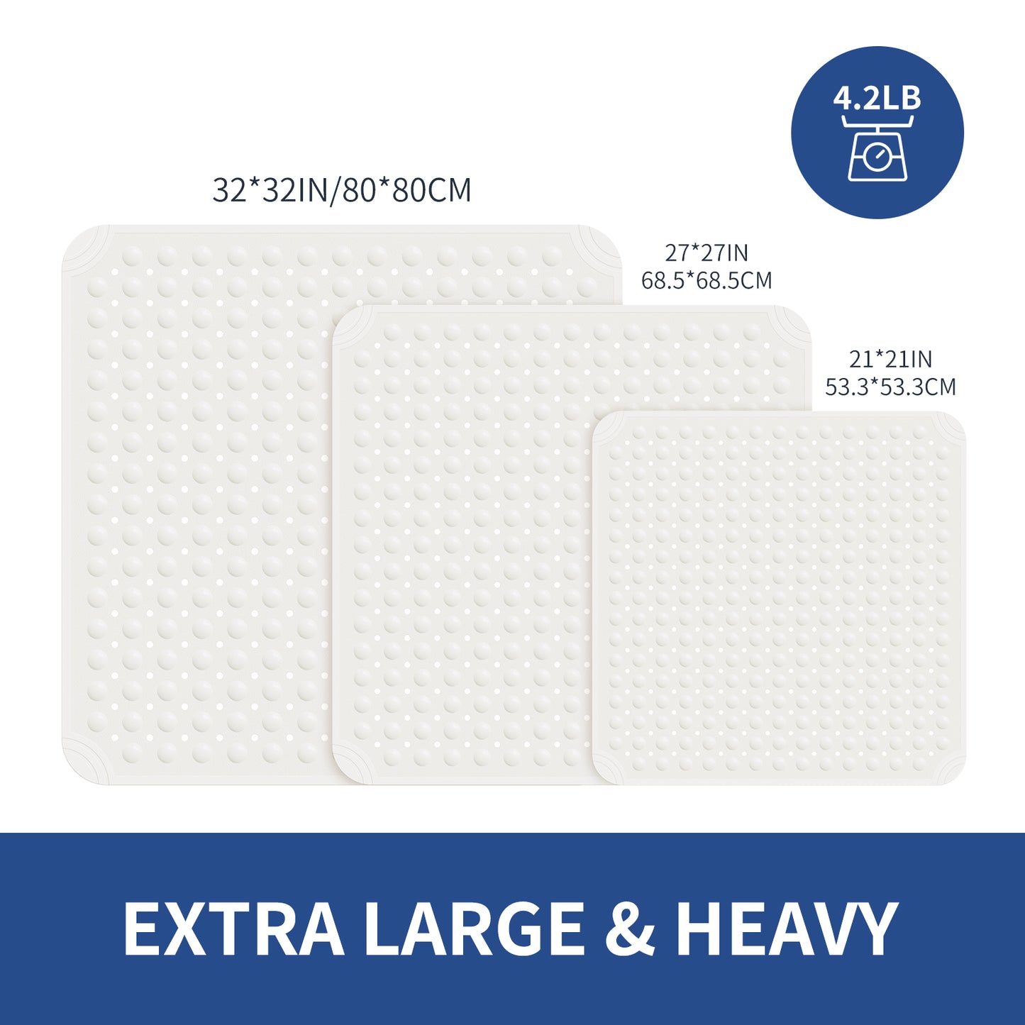 OTHWAY Square Shower Mat 32"x 32", TPE Non Slip Shower Mat for Walk in Shower Stall, Inside Shower Mats with Drain Holes Suction Cups, Anti-Slip for Elderly Kids