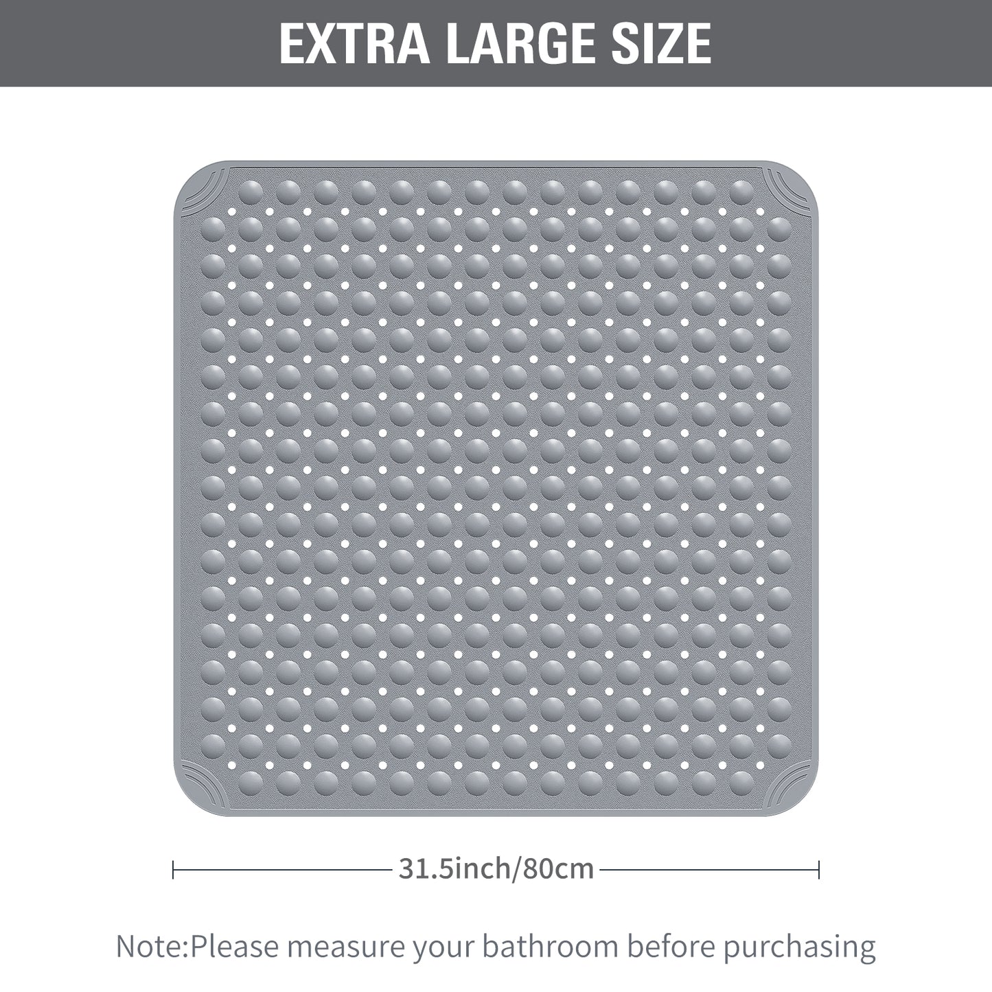 Yolife Extra Large Shower Mat 31.5x31.5" - TPE Non-Slip Bath Mat w/Suction Cups & Drain Holes, Heavy Duty for Shower Stall, Odor-Free