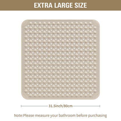 Yolife Extra Large Shower Mat 31.5x31.5" - TPE Non-Slip Bath Mat w/Suction Cups & Drain Holes, Heavy Duty for Shower Stall, Odor-Free