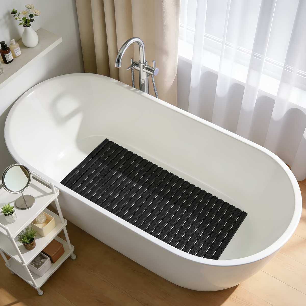 OTHWAY Non Slip Shower Mat for Tub & Inside Shower,36.6" x 16.9" Soft TPE Bath Mat with Suction Cups,Easy to Cut Shower Floor Mat,Machine Washable Bathtub Mats