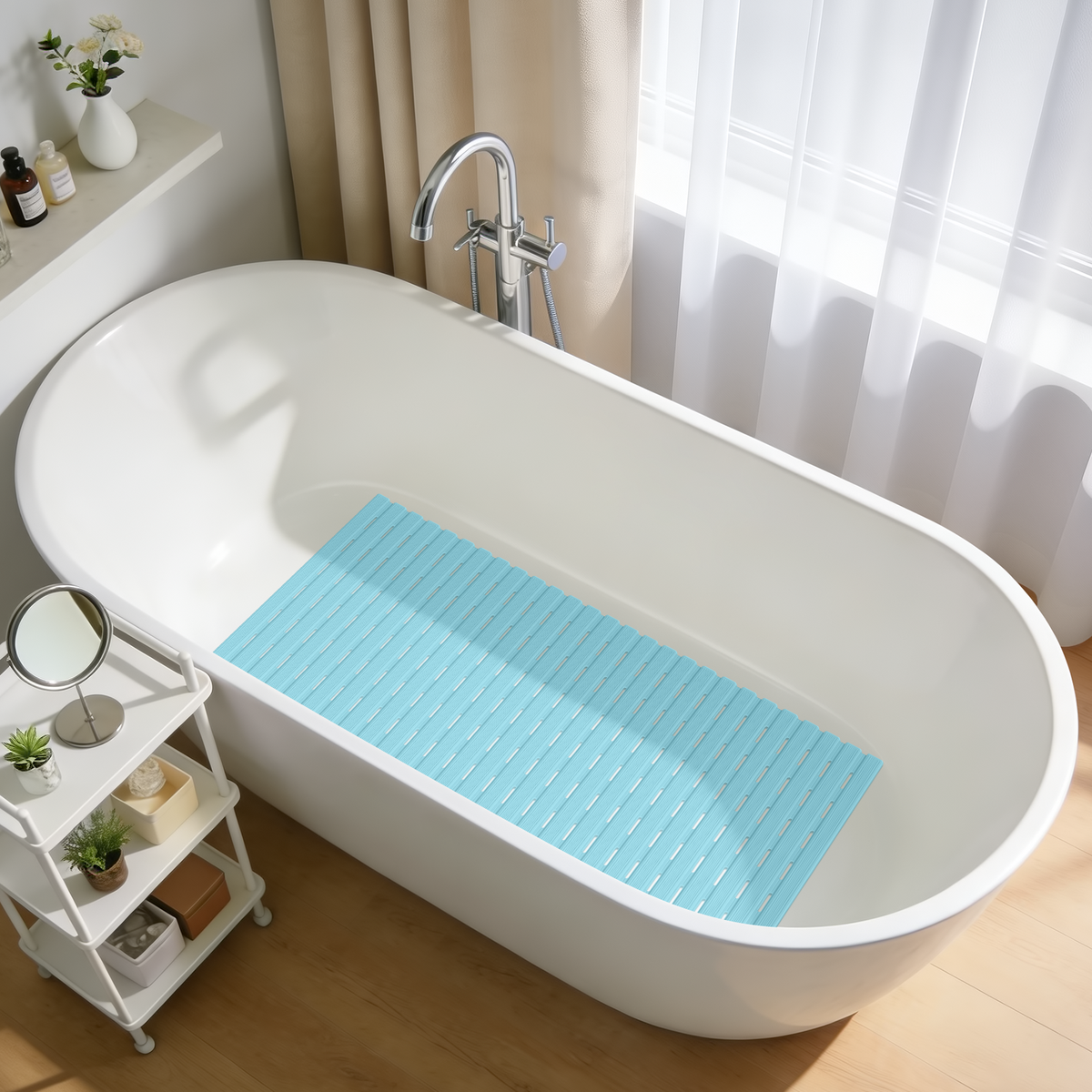 OTHWAY Non Slip Shower Mat for Tub & Inside Shower,36.6" x 16.9" Soft TPE Bath Mat with Suction Cups,Easy to Cut Shower Floor Mat,Machine Washable Bathtub Mats
