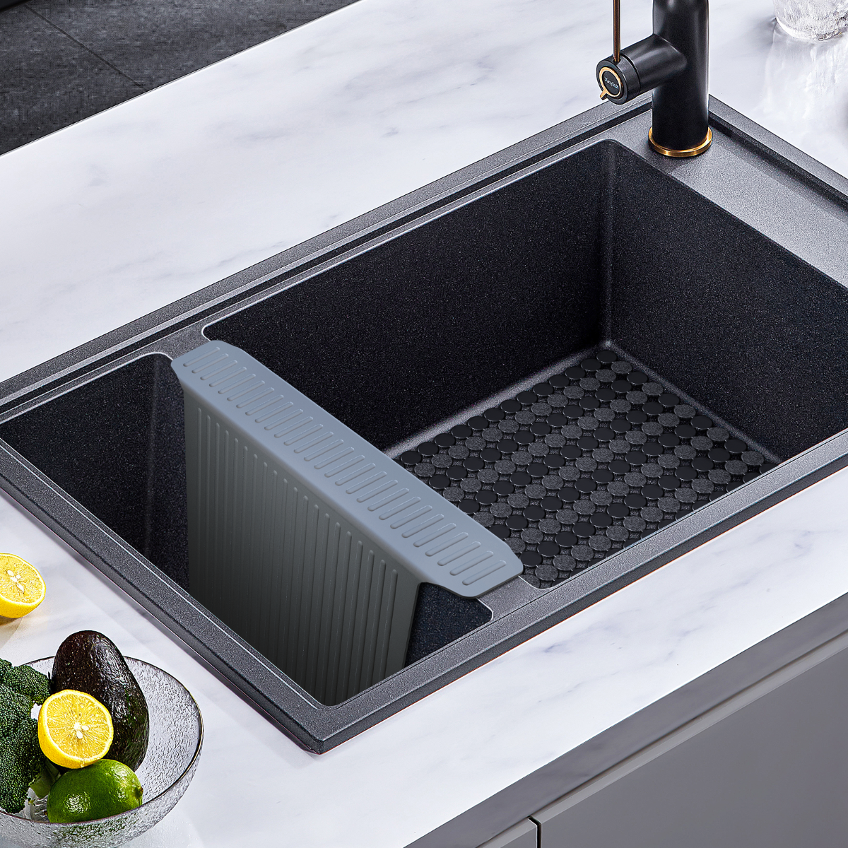 OTHWAY 12.8"x17.6" Silicone Sink Divider Mat, Large Sink Saddle & Protector for Divided Sink, No Suction Cups, Easy to Clean, Dish Drying Rack for Glassware and Dishes