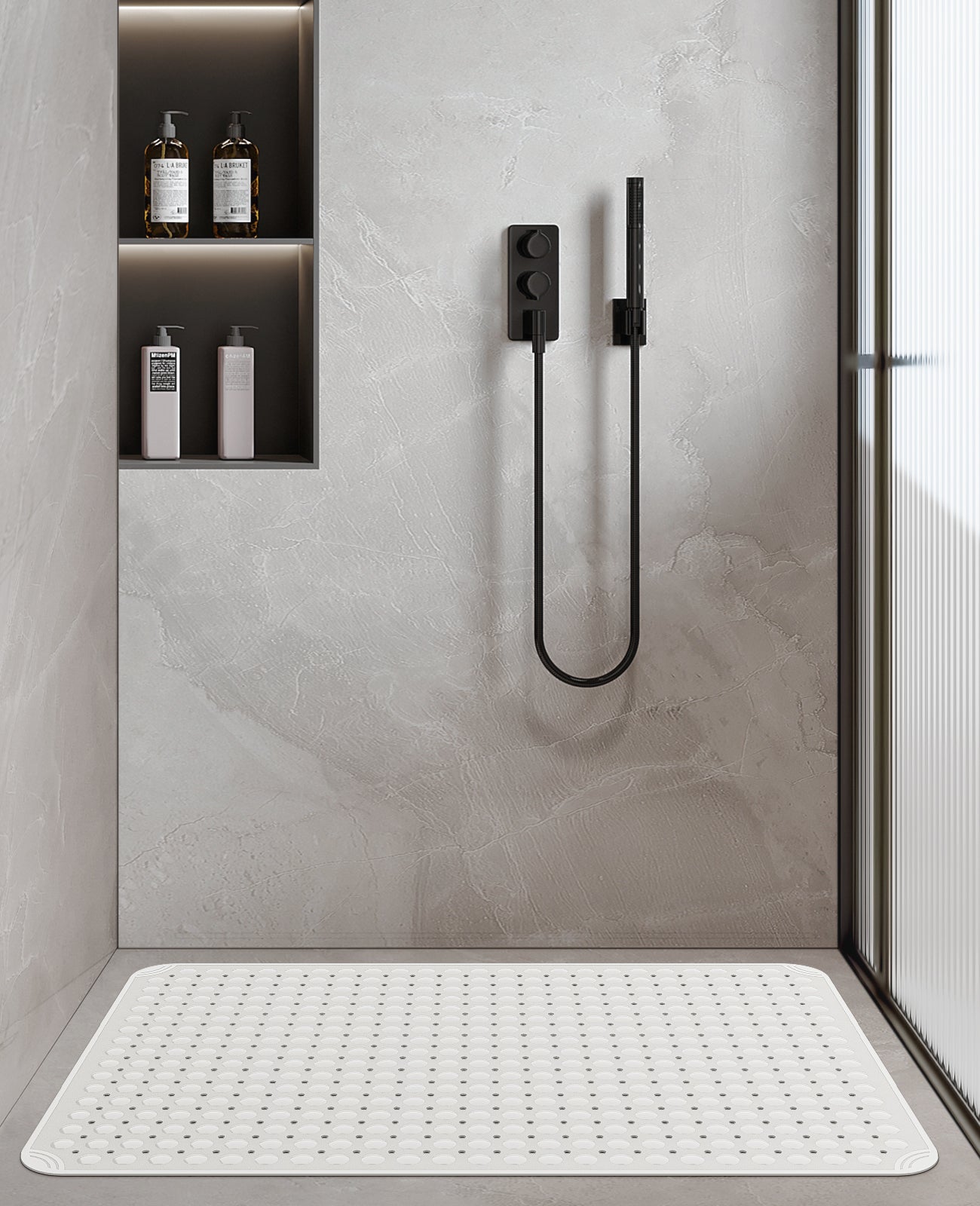 Yolife Extra Large Shower Mat 47.2x31.5" - TPE Non-Slip Bath Mat w/Suction Cups & Drain Holes, Heavy Duty for Shower Stall, Odor-Free